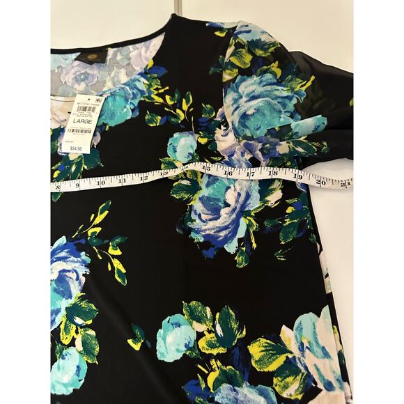 NWT New Women L JM Collection Floral Black 1/2 bell sleeve blouse tunic top - Picture 10 of 12